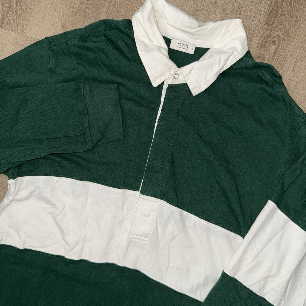 AYR Long Sleeve Rugby Dress The Zoe Women's XL Green White Striped Cotton